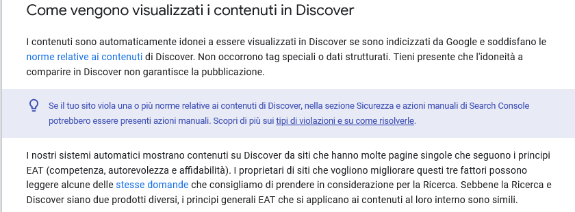 Vecchia guida Google discover in Italiano