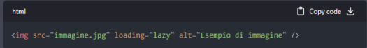 Esempio di codice per implementare Lazy Loading con l'attributo "loading"