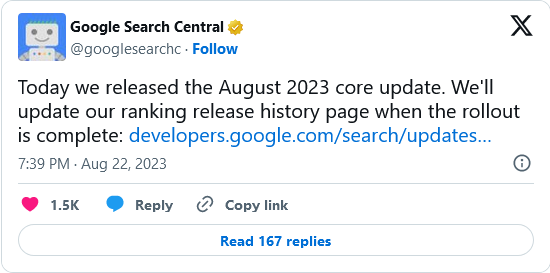 L'annuncio ufficiale di Google sull'update