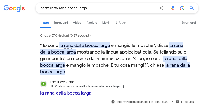 Esempio di featured snippet solo testo