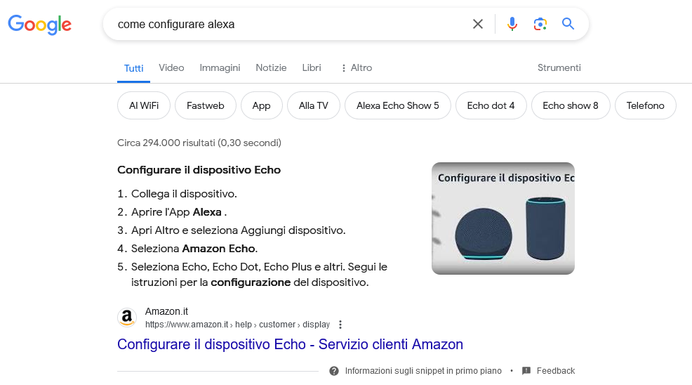 Esempio di featured snippet elenco puntato