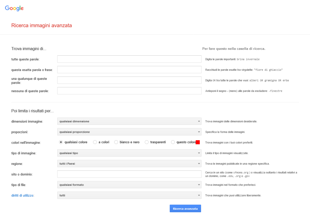 Ricerca avanzata Google per immagini