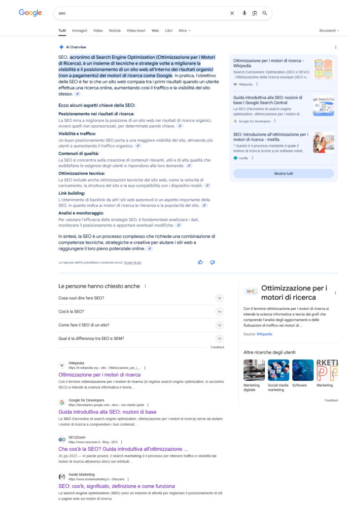 Come appare la voce SEO su Google oggi