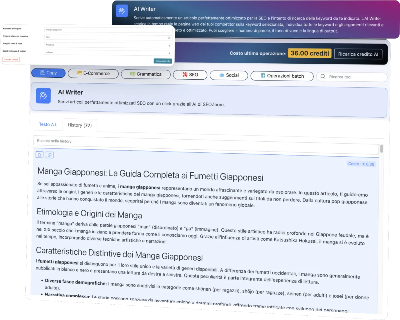 AI Writer: dalla keyword alla bozza strutturata in SEOZoom