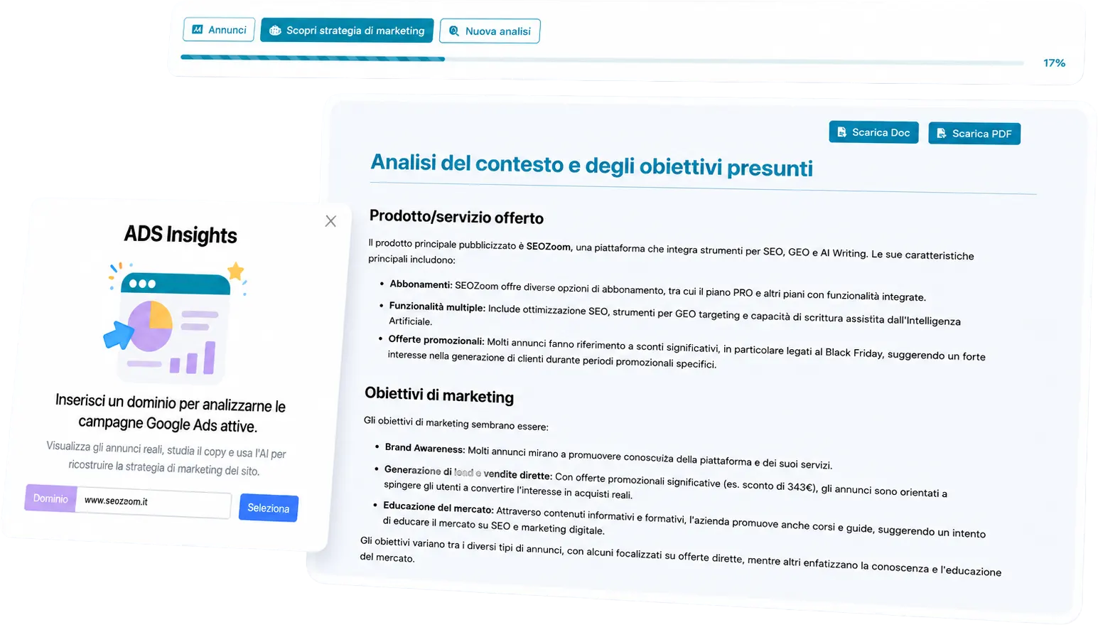 AI per analisi ADS: le campagne dei competitor lette dall'AI in SEOZoom