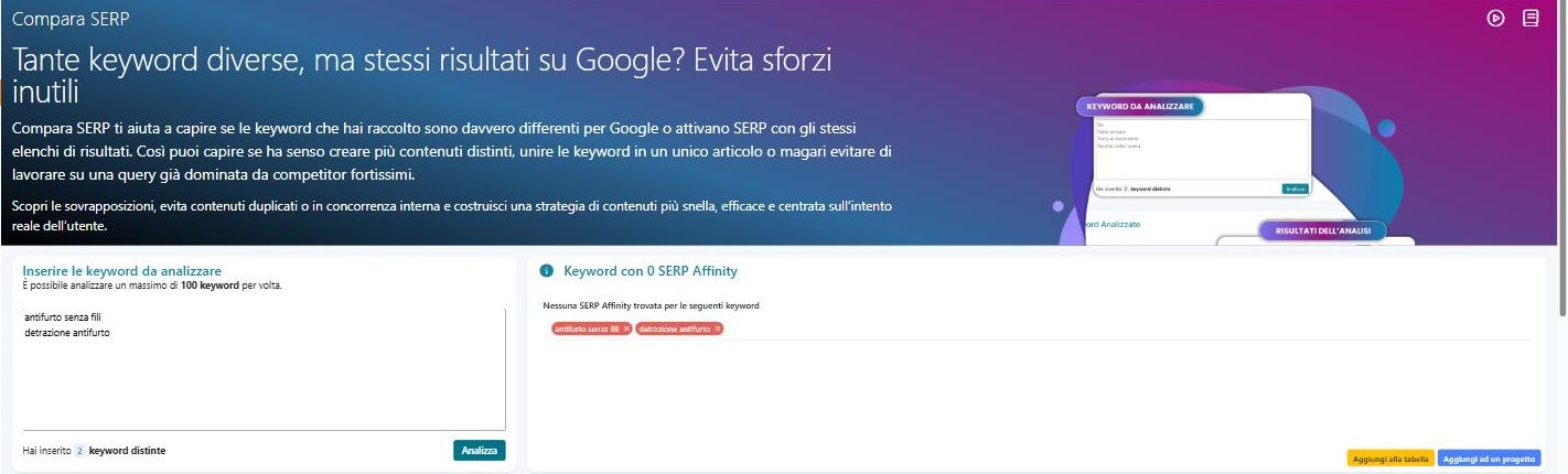 Compara SERP: nessun risultato in comune fra antifurto senza fili e detrazione antifurto